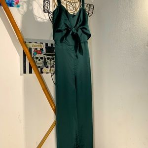 Abercrombie and Fitch nwot satin wide leg strappy dark green jumpsuit xxs